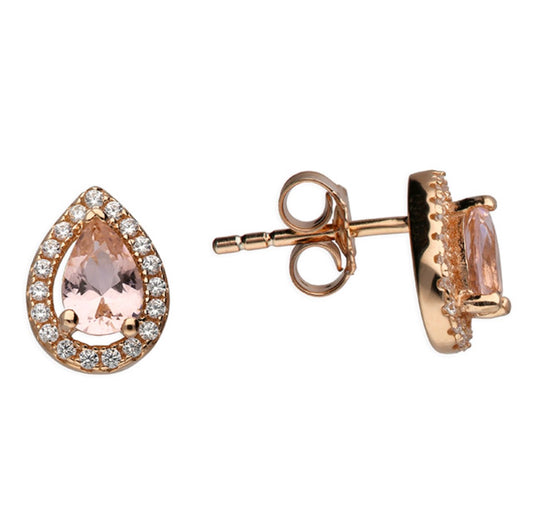 Rose Gold-Plated Simulated Morganite Teardrop Studs