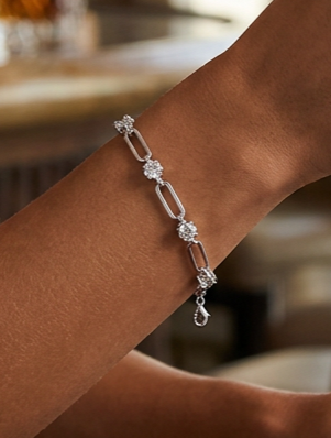 Sterling Silver Paperclip And Crystal Bracelet