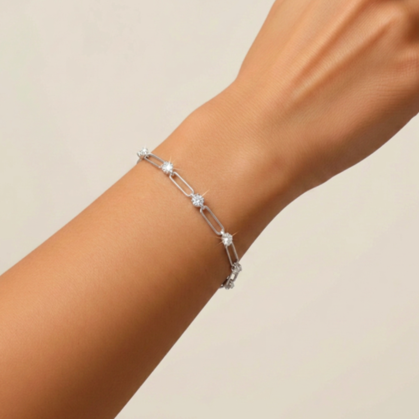 Sterling Silver Paperclip And Crystal Bracelet