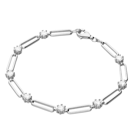 Sterling Silver Paperclip And Crystal Bracelet
