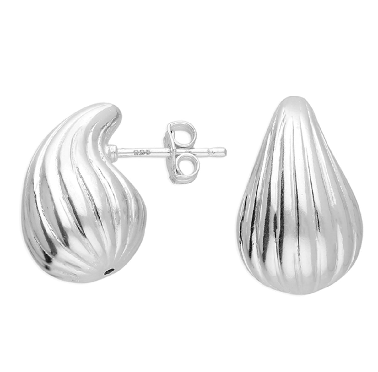 Ribbed Pear Drop Stud Earrings