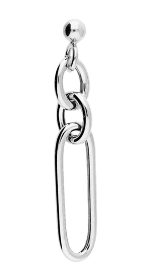 Sterling Silver Earring - Single large oval link and paper chain stud drop
