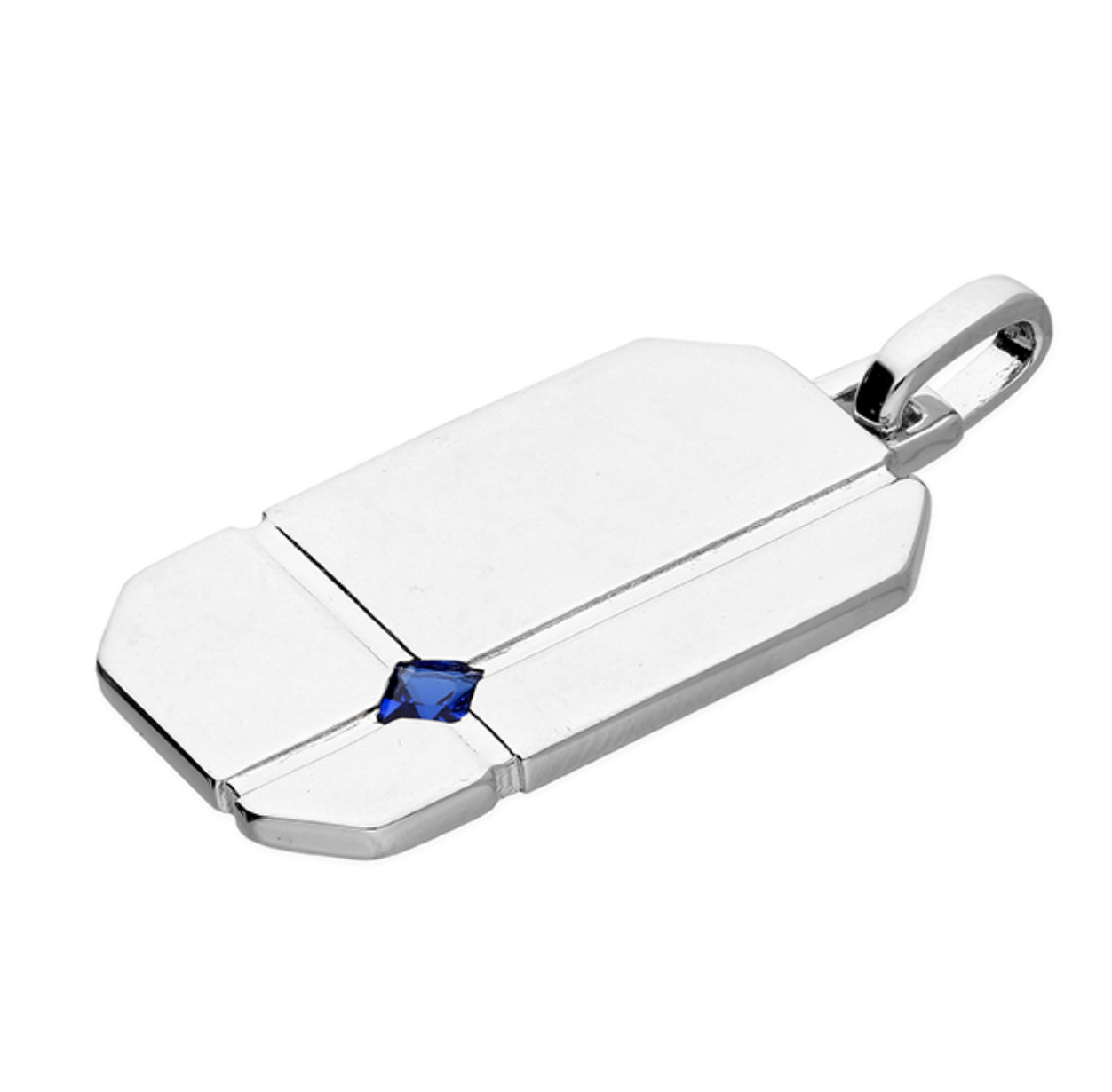 Sterling Silver Tag Pendant - Rhodium plated contemporary dog tag