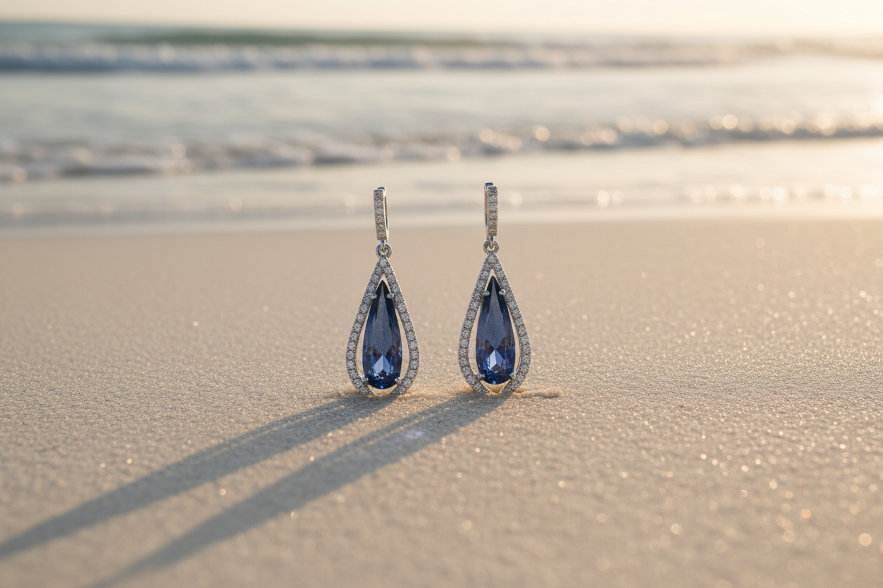 Blue Crystal Drop Earrings - Beach