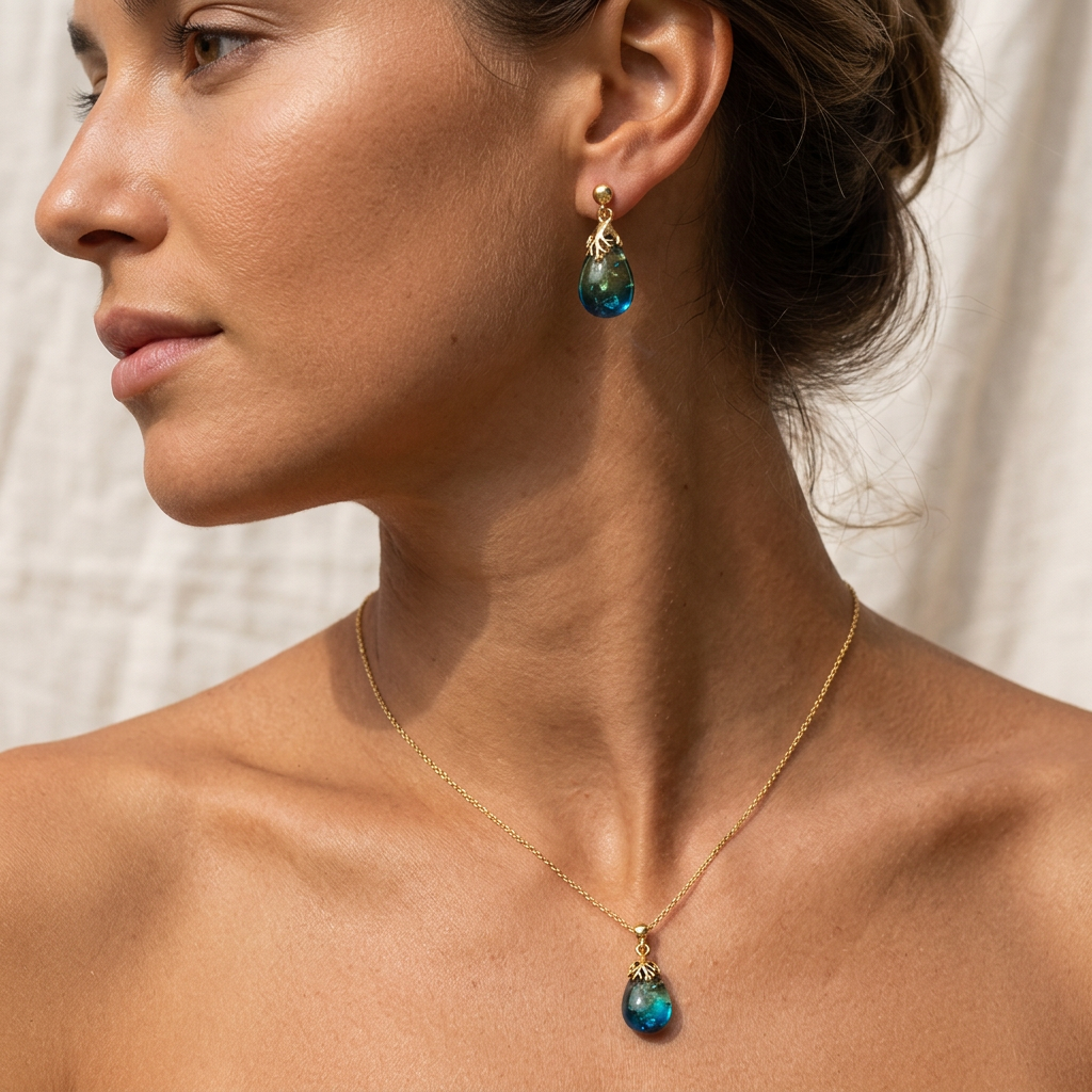 Celestial Blue Amber Drop Earrings