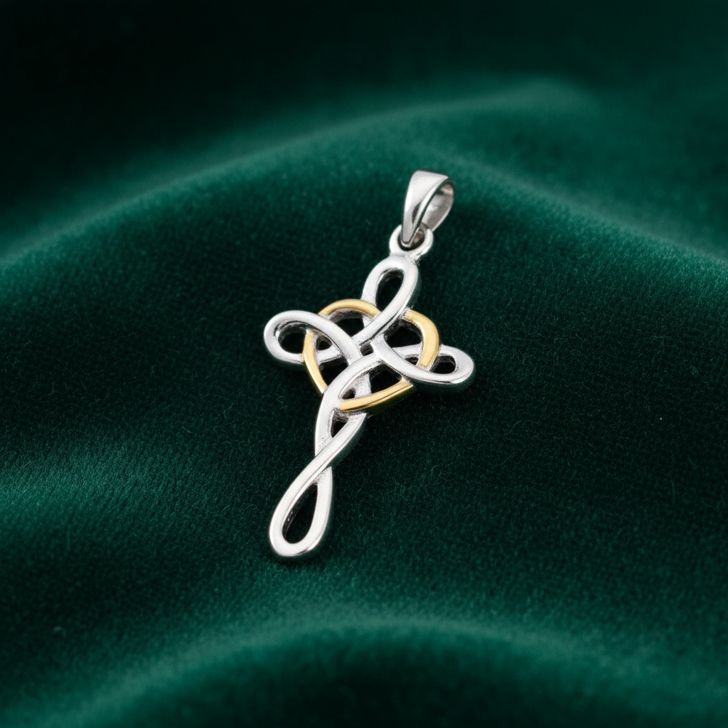 Celtic Cross Heart Pendant - Emerald Velvet
