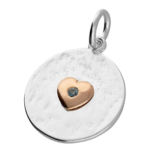 March Birthstone Heart & Disc Pendant