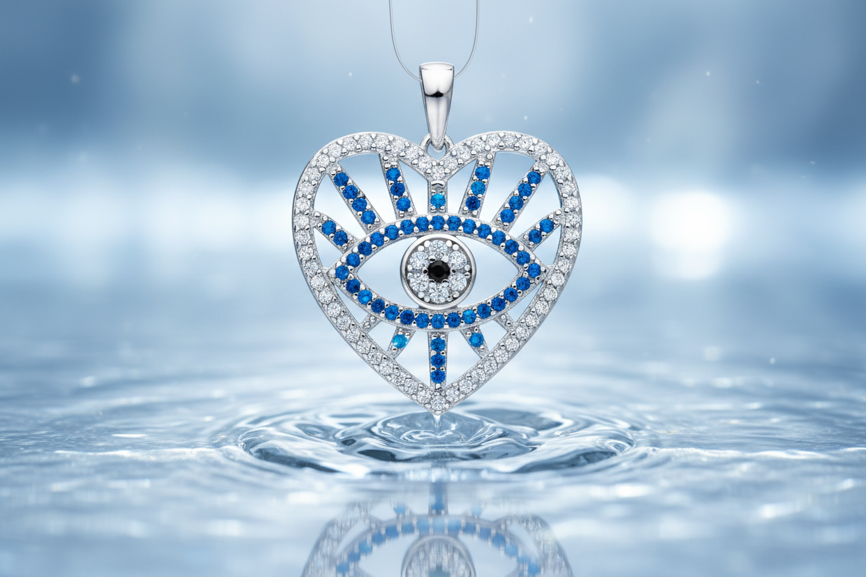 Evil Eye Heart Pendant - Flowing Water