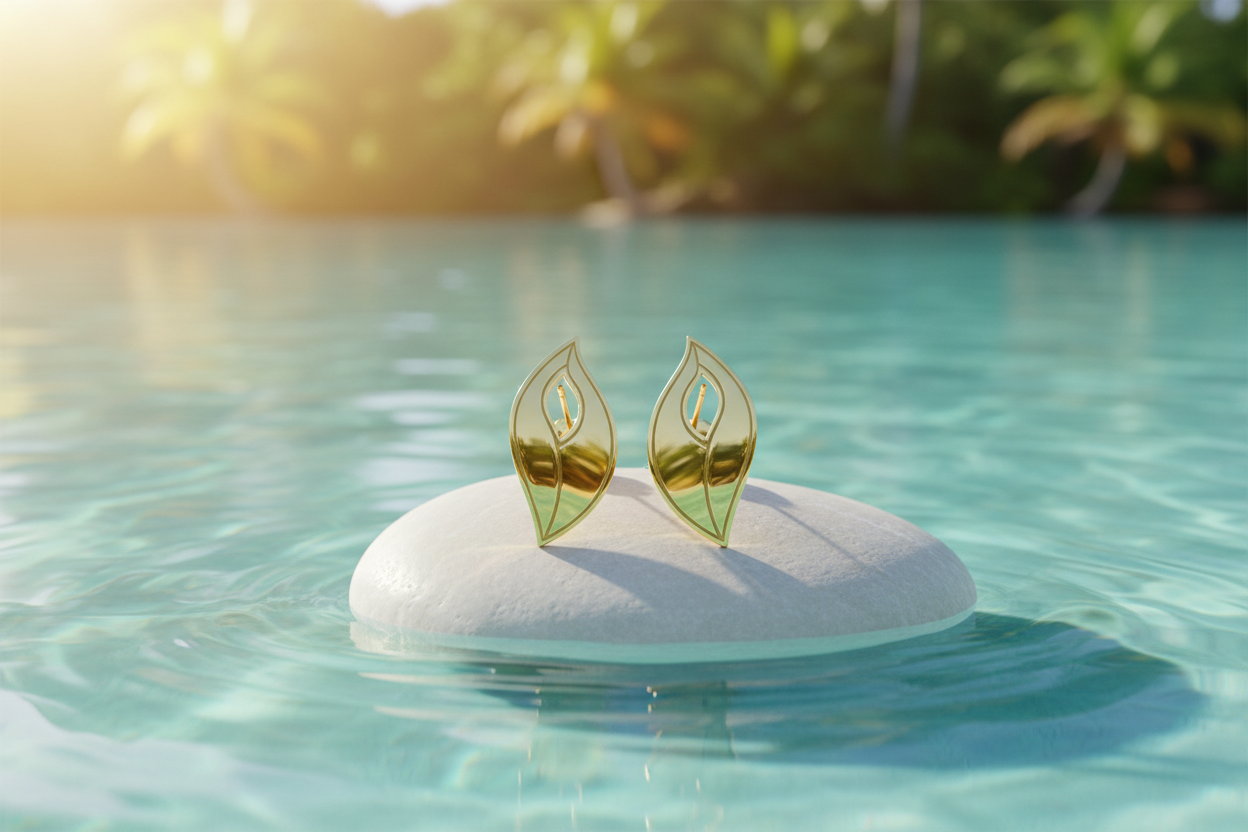 Gold Leaf Earrings - Turquoise Lagoon