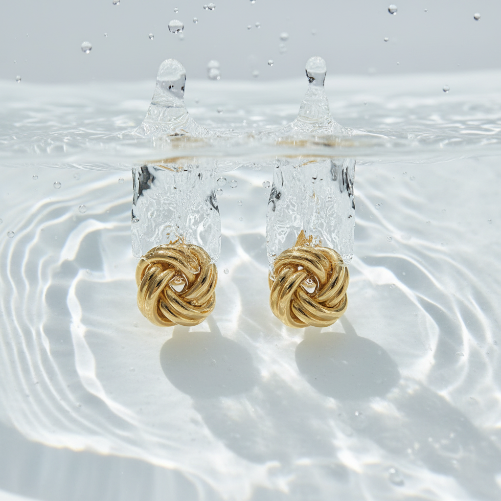 Gold Love Knot Earrings - Water