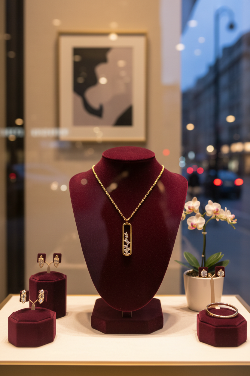 Gold Oval CZ Pendant - Store Window Display