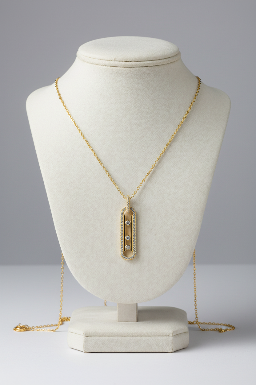 Gold Sliding CZ Bar Pendant - Jewellery Stand