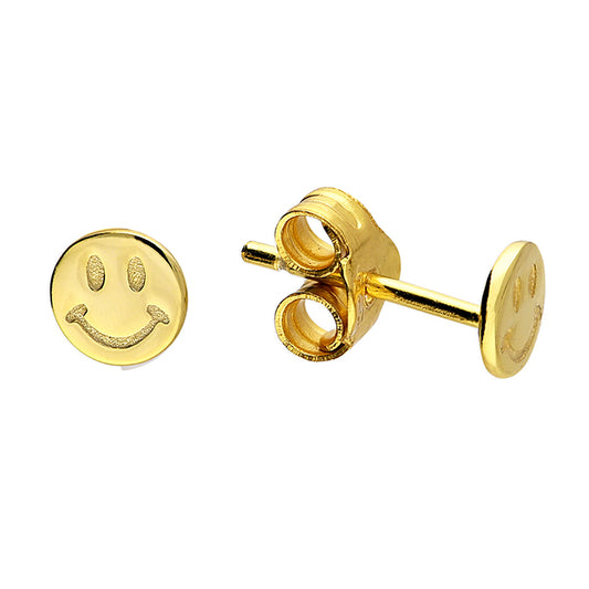Sterling Silver Smiley Stud, Gold Plated