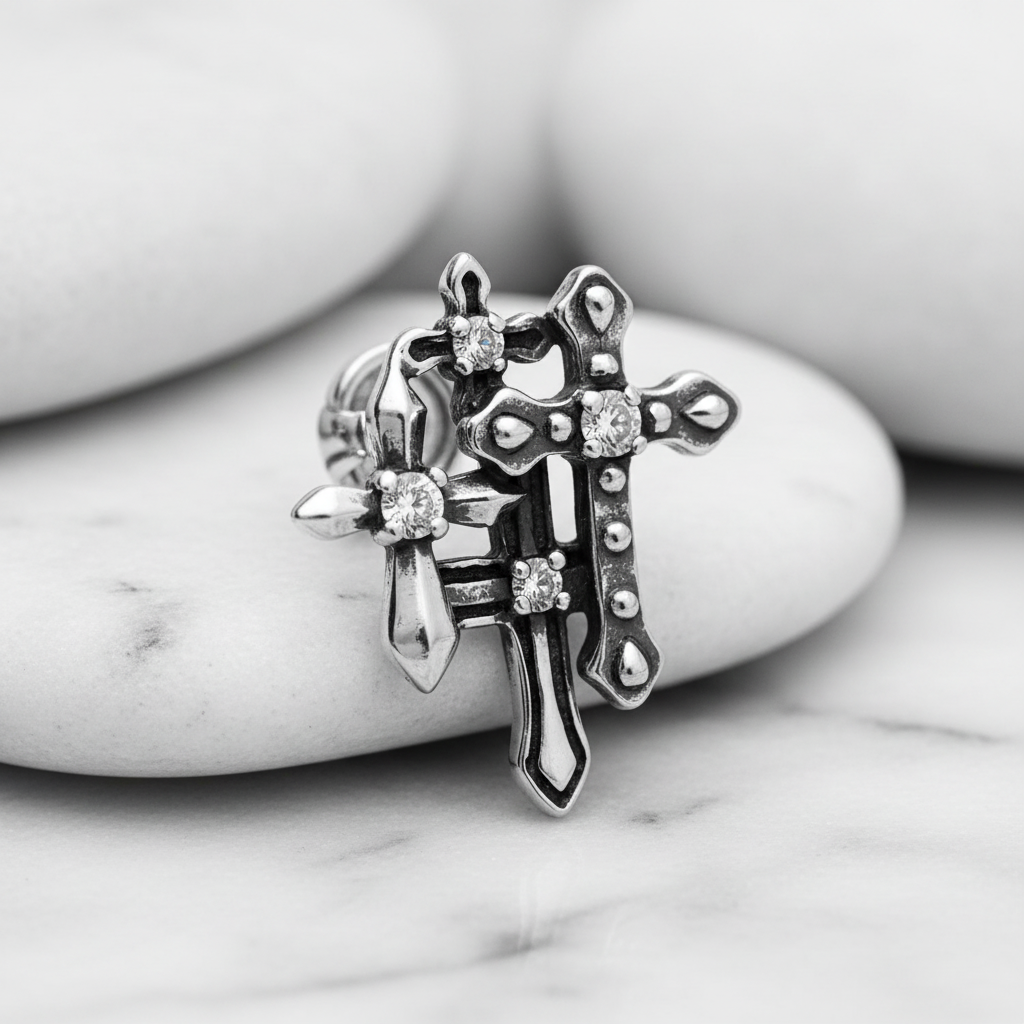 Gothic Multi-Cross Ear Cuff - Marble Stones