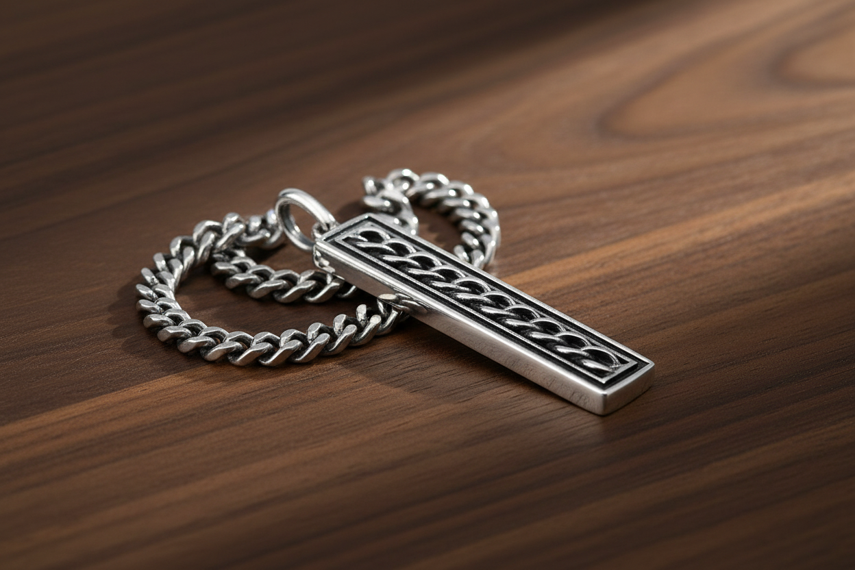 Silver Bar Pendant - Dark Walnut Table