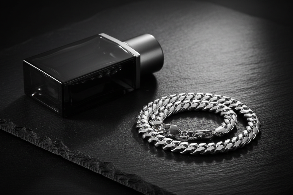 Silver Cuban Curb Link Bracelet - Men's Cologne