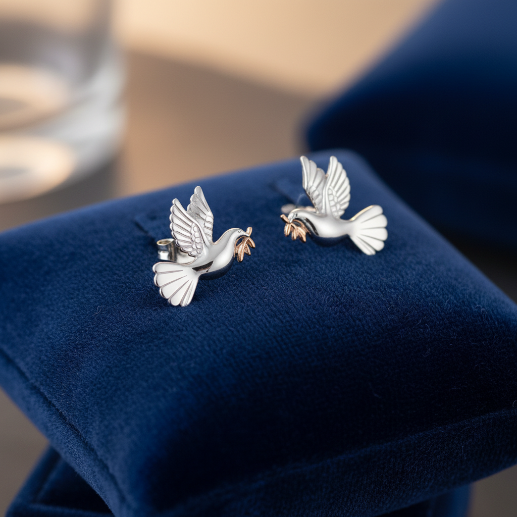 Silver Dove Earrings - Velvet Cushion