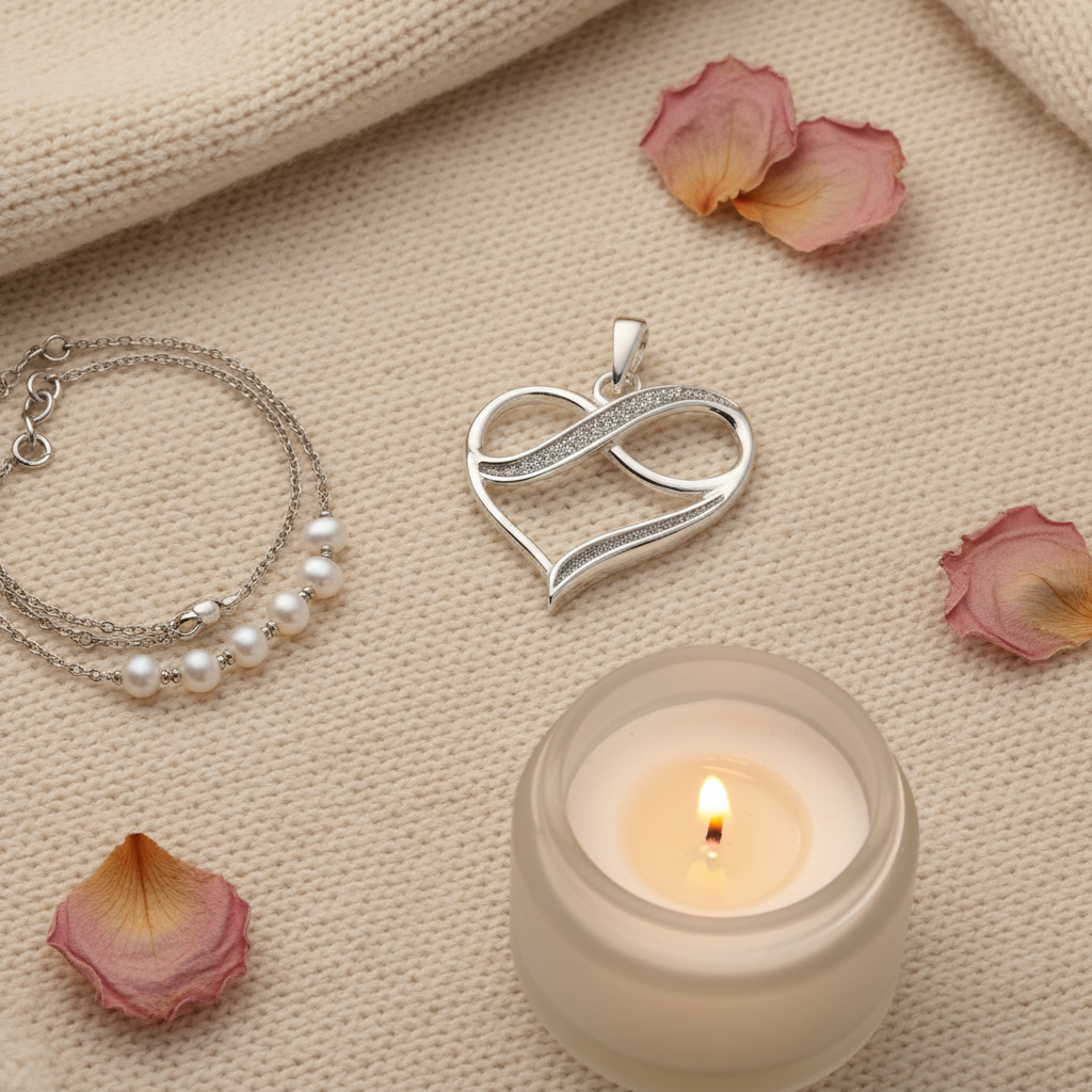 Silver Glitter Heart Pendant - Cosy Flat Lay
