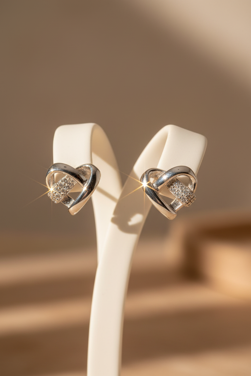 Silver Heart Knot Earrings - Earring Stand