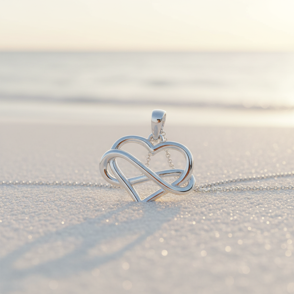 Silver Infinity Heart Pendant - Sand