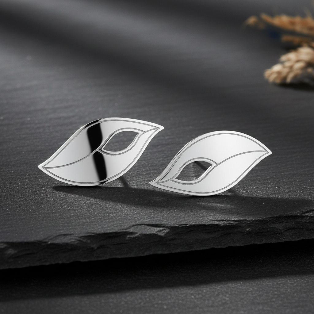 Silver Leaf Earrings - Black Slate