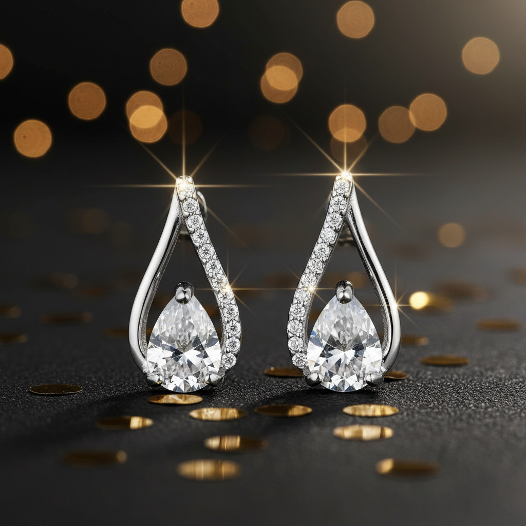Silver Teardrop CZ Earrings - Party