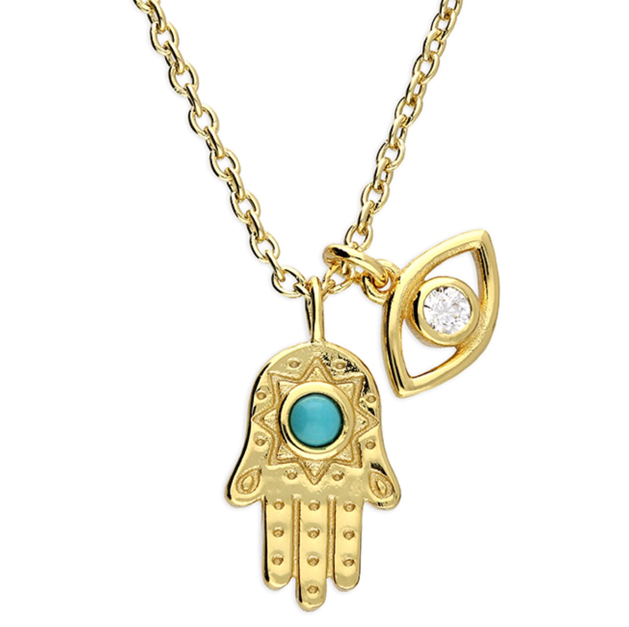 Dainty Hamsa Hand & Evil Eye Necklace