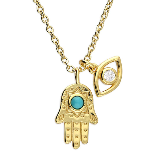 Dainty Hamsa Hand & Evil Eye Necklace