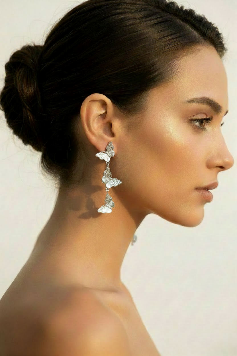 Sterling Silver Triple Butterfly Earring