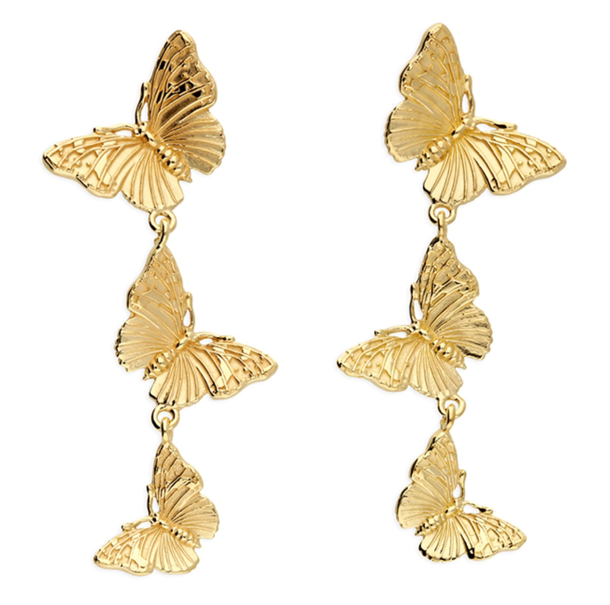 Sterling Silver Triple Butterfly Earring - Gold Plated