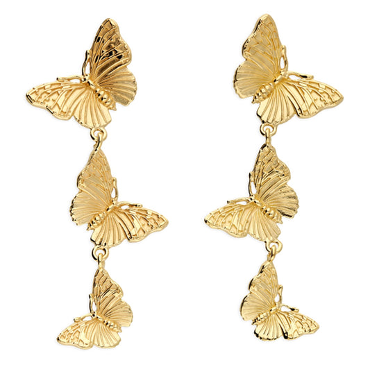 Sterling Silver Triple Butterfly Earring - Gold Plated