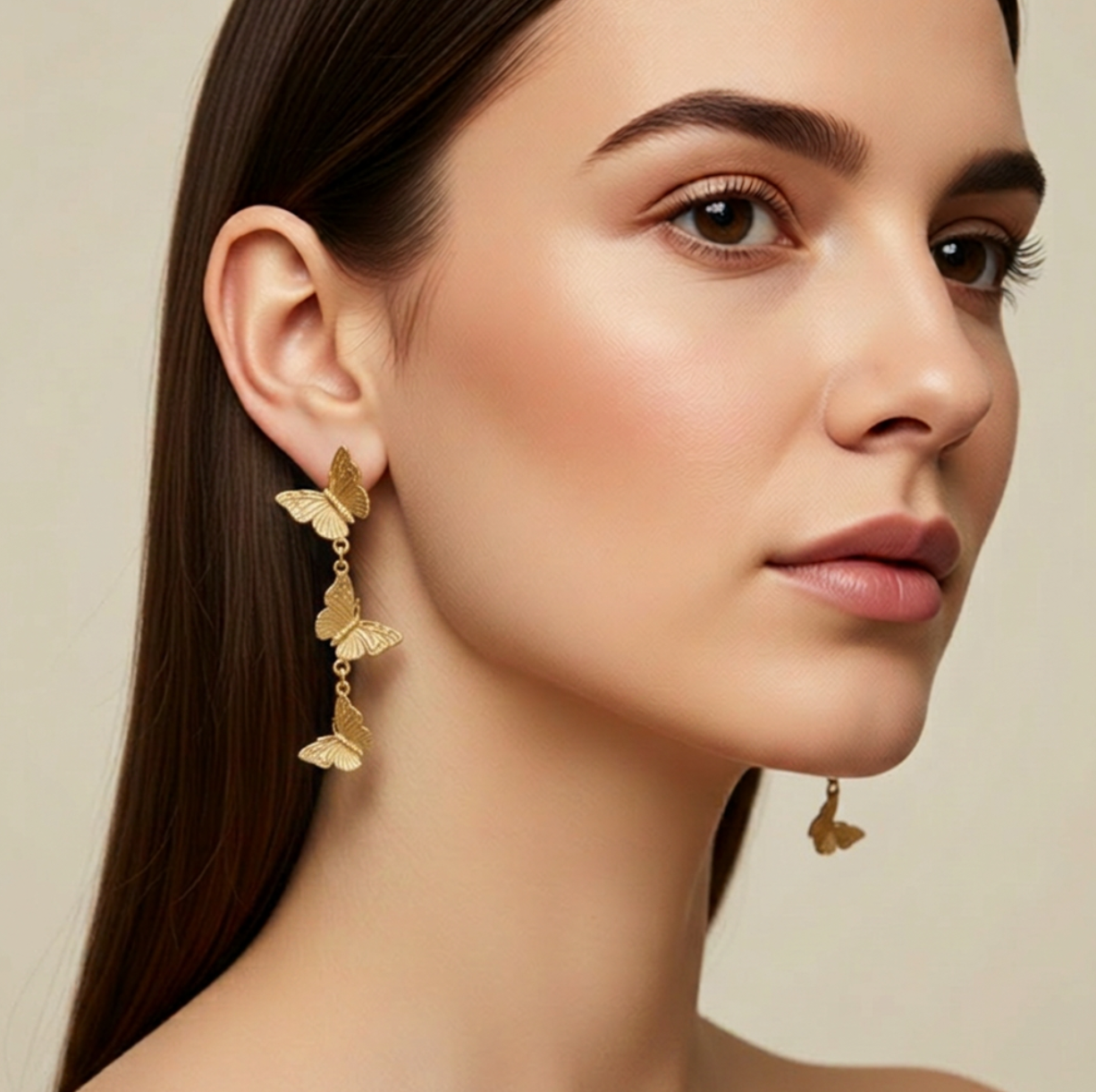 Sterling Silver Triple Butterfly Earring - Gold Plated